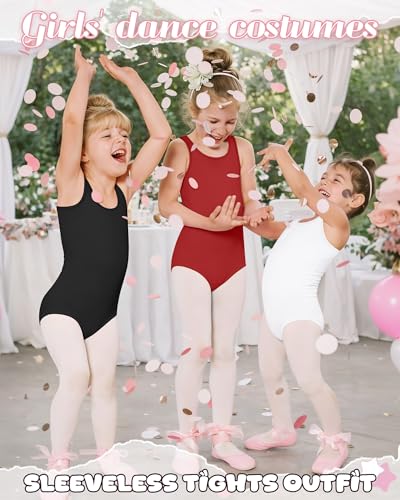 Image of 3 Pack Girls Leotards Toddler Ballet Tank Leotard Kids Dance Gymnastics Outfits Solid Sleeveless Bodysuit 2-12Y