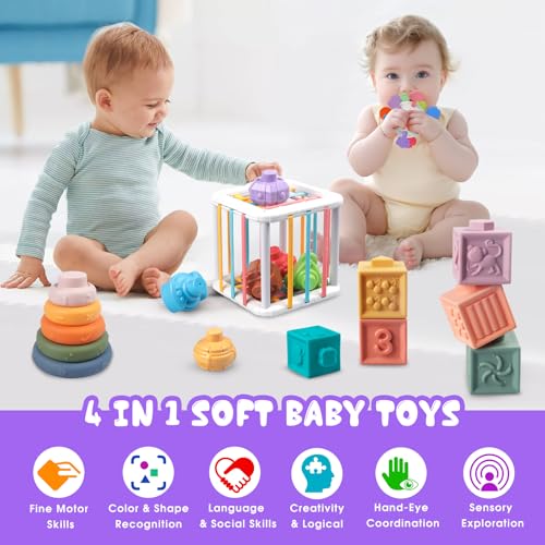 Martiount 4 in 1 Baby Toys 6 to12-18 Months, Montessori Toys for 1-3 Year Old Infant Toys Stacking Building Blocks,Pull String Baby Teething Toys Sensory Toys 6-9-12M for Baby - Image 3