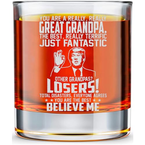 MINIVINE Grandpa Gifts for Fathers Day from Granddaughter, Grandson, Grandkids - Funny Birthday Gift for Great grandpa, New Promoted To Grandpa - 10oz Whiskey Rock Glass