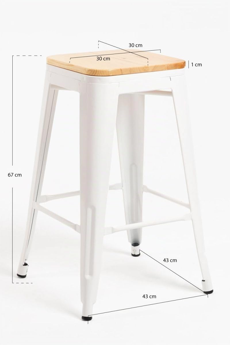 Regalos Miguel - Pack 2 Taburetes Torix Bajos Madera Natural 67 cm - Blanco