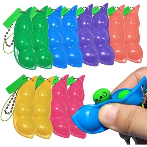 Ganjiang 12PCS Squeeze Bean Keychain Fidget Toys for Skin Picking, Pea Pod Sensory Fidget Toys,Stress Relief,Party Favor Toys Cover