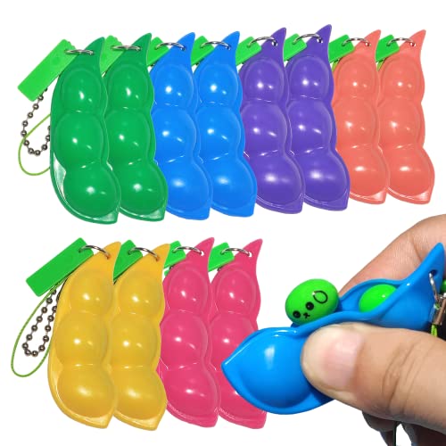 12 Stück Squeeze Bean Schlüsselanhänger Fidget Spielzeug,Sojabohnen...