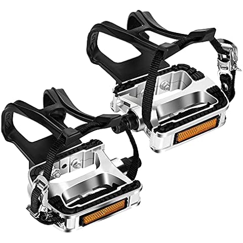 VIEWALL Bike Pedals Toe Cages - 9/16" Spin Bike Pedal with Straps and Toe Clips for Outdoor Cycling and Indoor Exercise Bike, Replacement Alloy Multi-Purpose Bicycle Pedals Cover