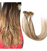 Extensions Echthaar Bondings Haarverlängerung Keratin U-Tip Human Hair 200 Strähnen Weissbraun/He...