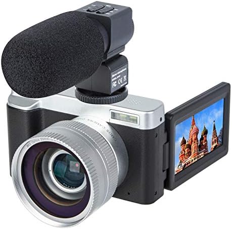 Digital Video Vlogging Camera Recorder 3.0 Inch Flip Screen HD1080P 30FPS 24.0MP 16X Digital Zoom Camera with External Microphone and Wide Angle Lens,2 Batteries(DC102M)