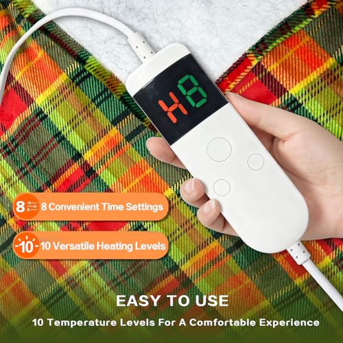 Image of Electric Blanket Heated Twin, Soft Flannel 62 inchx84 inch Plaid Heating Blanket with 8 Hours Auto Off 10 Fast Heating Levels Machine Washable Sherpa Heated Blanket with Overheating Protection