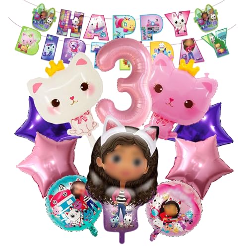 Globos con motivos de dibujos animados, Decoración de cumpleaños para una niña de 3 años, Globos de látex rosas, Pancartas, Artículos y decoración para fiestas de cumpleaños infantiles