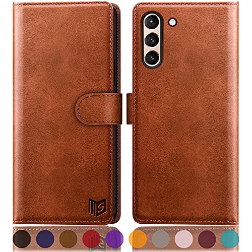 SUANPOT for Samsung Galaxy S21 6.2(Non S21+) with RFID Blocking Leather Wallet case Credit Card Holder Flip Folio Book Phone case Shockproof Cover Women Men for Samsung S21 case Wallet Brown