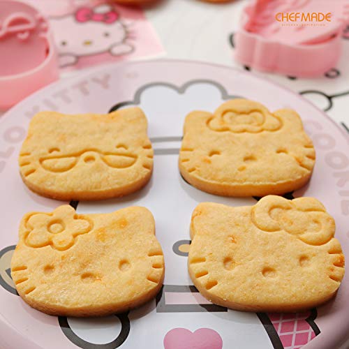 Chefmade Hello Kitty Cookie Cutter, 2-Inch 4Pcs Cute Cat-Shaped Plastic Biscuit Pastry Decorating Mold With Handle For Bakeware Tool (Pink) #TOP4