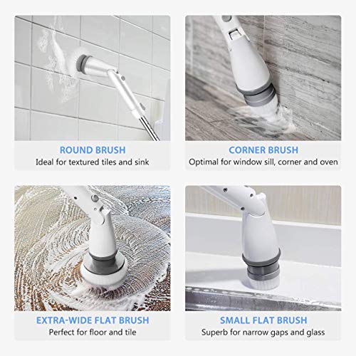 Homitt Electric Spin Scrubber with Rechargeable Battery, 360 Power Tile Scrubber with 4 Multi-Purpose Replaceable Shower Scrubber Brush Heads, 1 Extension Arm for Bathroom, Tub, Floor - Thumbnail 6
