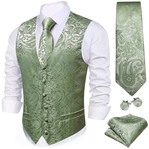Image of Barry.Wang Mens Suit Vest Paisley /Flower Silk Jacquard Waistcoat Ties Set Formal /Leisure 5PCS