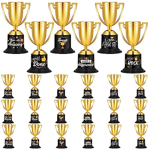 Fulmoon 24 Pack Award Trophies Plastic Gold Trophy Awards and Trophies 3.94 Inch Kids Funny Gold Trophy for Kids Adults Employee Graduation Teacher Party Competitions Props Rewards Prizes
