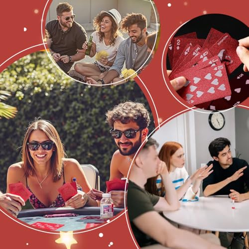 2 Paare Wasserfest Spielkarten, Rot und Schwarz, 55 Plastikspielkarten, Rose Poker, geeignet für Kartenspiele für Erwachsene wie Blackjack, Texas Hold'em, Bridge usw – Bild 7