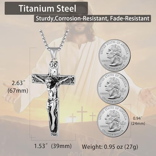Cross Necklace for Men Titanium Steel Jesus Cross Necklace Lager Crucifix Pendant Christian Necklace Jewelry Gift for Men 6
