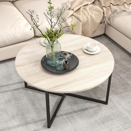 HOJINLINERO Table basse ronde pour salon, table de thé, table d'appoint pour canapé, style industriel, table de cocktail, cadre métallique durable avec...