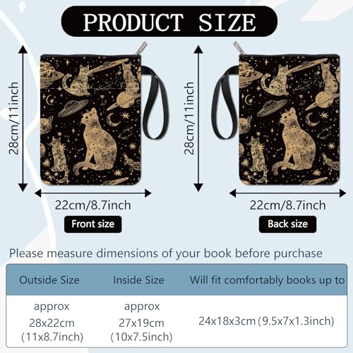CRASPIRE Cat Book Covers Star Book Sleeve Planet Moon Book Protector for Paperbacks Washable Fabric Cloth Book Cover with Zipper and Extra Sleeve Pocket for Book Lovers Classmate Gifts - Image 2