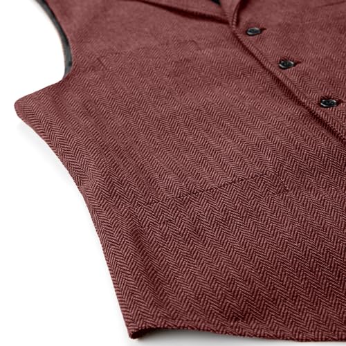 Mens Tweed Wool Suit Vest Vintage Button V Neck Herringbone Waistcoat 5 Real Pockets Waistcoat for Groomsmen Wedding4