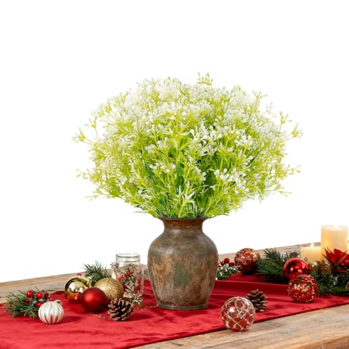 RAINFLOW Artificial Flowers for Outdoors - 4PCS UV Resistant Fake Flowers for Decoration, Small Jasmine Buds Ivy for Centerpiece Front Porch Kitchen Garden Wedding Thanksgiving Decor(13.7' White)