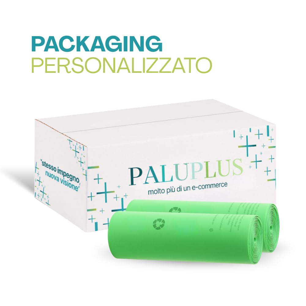 Palucart® 375 Sacchetti Biodegradabili f.to 55 x 68 da 30 Litri, Sacchi Raccolta Umido Salvagoccia con Manico lungo, 25 Rotoli da 15 Sacchi Organico compostabili e biodegradabili colore verde - M