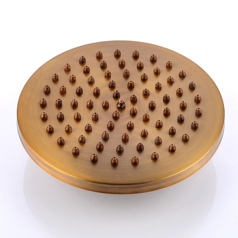 Juego de ducha de cobre antiguo, redondo, montaje en pared, sistema de ducha con grifo de bañera y alcacho/ducha de lluvia y ducha de mano, barra de ducha ajustable, bronce retro