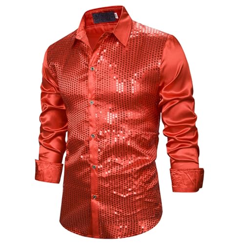 Camisa de Lentejuelas para Hombre de Manga Larga Camisas Corte
