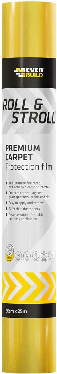 Everbuild Roll & Stroll Premium Carpet Protector – Self-Adhesive – Easy To Roll – Totally Waterproof – Yellow – 600mm x 25m