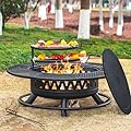 47 Inch Fire Pit with 2 Grills, Outdoor Extra Large Firepits for Outside, Wood Burning Fireplace for Camping,Picnic,Bonfire, 3-in-1 Round Metal Table with Lid for Backyard,Patio,Party
