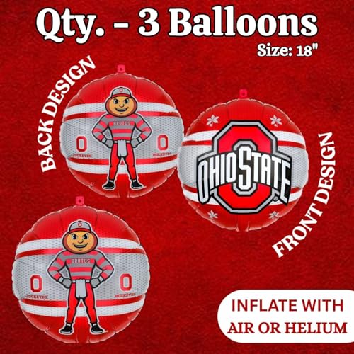Image of Ohio State Buckeyes Balloons-3 Pack-Mylar Party Decor-Havercamp