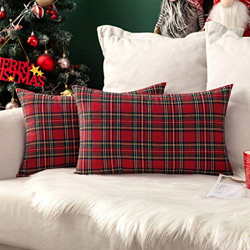 Image of MIULEE Christmas Plaid Pillow Cover Scottish Tartan 12x24 Red | Set of 1 Christmas Decorations Lumbar Cushion Cover, Farmhouse Winter Home Decor, for Thanksgiving Sofa Couch Bed Living Room
