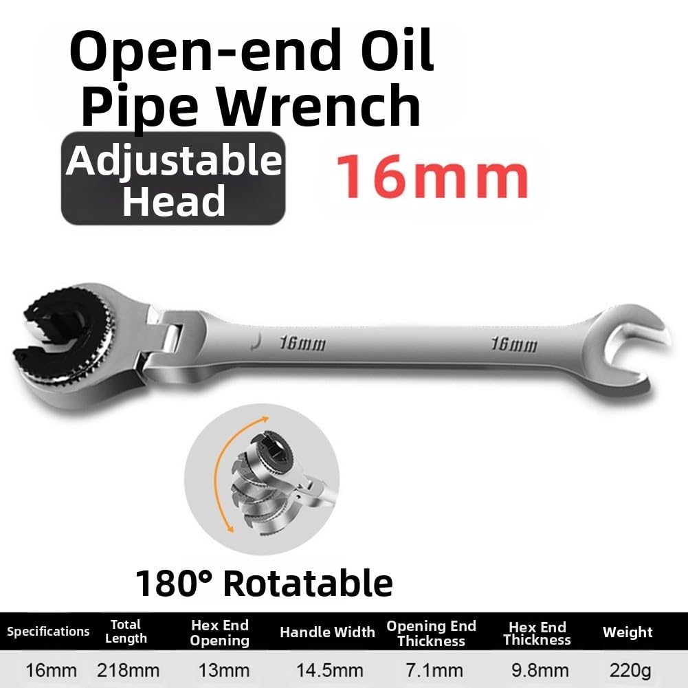 Llave de trinquete de cabeza flexible de 8 a 27 mm, llave de tubo métrica con acabado cromado, construcción de acero Cr-V para uso automotriz y doméstico