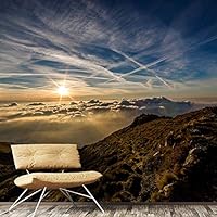 Wall Mural Sunset Sunrise Background Nature Scenery Removable Self-Adhesive Wallpaper Wall Decoration for Bedroom Living Room - 66x96 inches