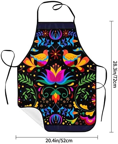 Mexican Floral Aprons, Waterproof Adjustable Apron for Kitchen Bbq with 2 Pockets, Gifts for Women Men