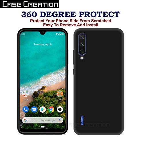 Image of Case Creation Compatible for Xiaomi Mi A3 Back case, Xiaomi MiA3 Slim Flexible Smart Look case with 360 Camera All Angle Protection (Pure Black)