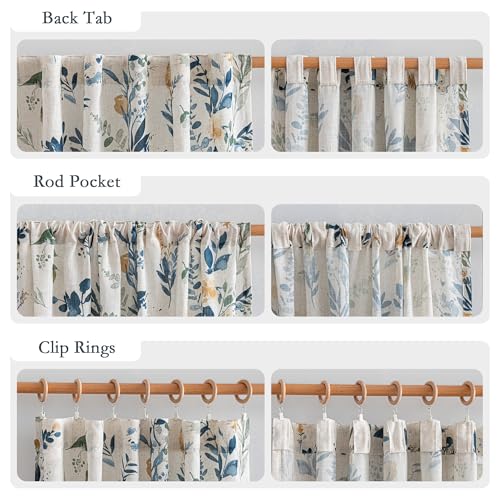 Image of MYSKY HOME Floral Linen Curtains 54 Inch Long Semi Sheer 2 Panels