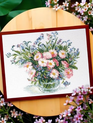 Image of RIOLIS - Gentle Daisies 2277, Cross Stitch Kits 11 inchx8, Cross Stitch Kits for Beginners & Advanced, Crossstitching Kit Adult, Floral Embroidery Counted Stitching Kit