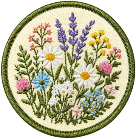 Wildflower Meadow Embroidered Iron On Patch, Botanical Floral Garden Applique, Cottagecore Wild Flowers Sew On Badge for Jacket, Backpack, Hat image 3