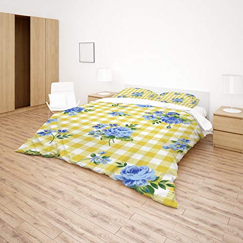 Parure de lit en polyester durable motif roses vichy - 5