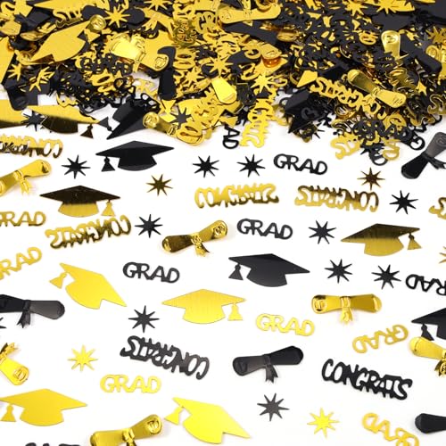 Image of Gold and Black Graduation Confetti 2026, 1000 Pcs Class of 2026 Table Centerpiece Grad Confetti for 2026 Graduation Party Decorations Supplies