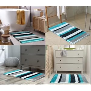 Roseate Luxury Super Soft (50x80 cm) Microfibre Striped 2000 GSM Bath Mat Super Absorbent Anti Skid Mat for Bathroom/Bedroom/Kitchen/Door Mat/Floor Mat (Peacock) Pack of 1