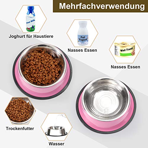 WERFORU 2 Stück Edelstahl Hundenapf für kleine/mittlere/große Hunde-, Katzen-, Tiernahrungs- / Wasserschalen mit Gummibasis Reduzieren Sie das Verschütten,Rosa,M - Image 5