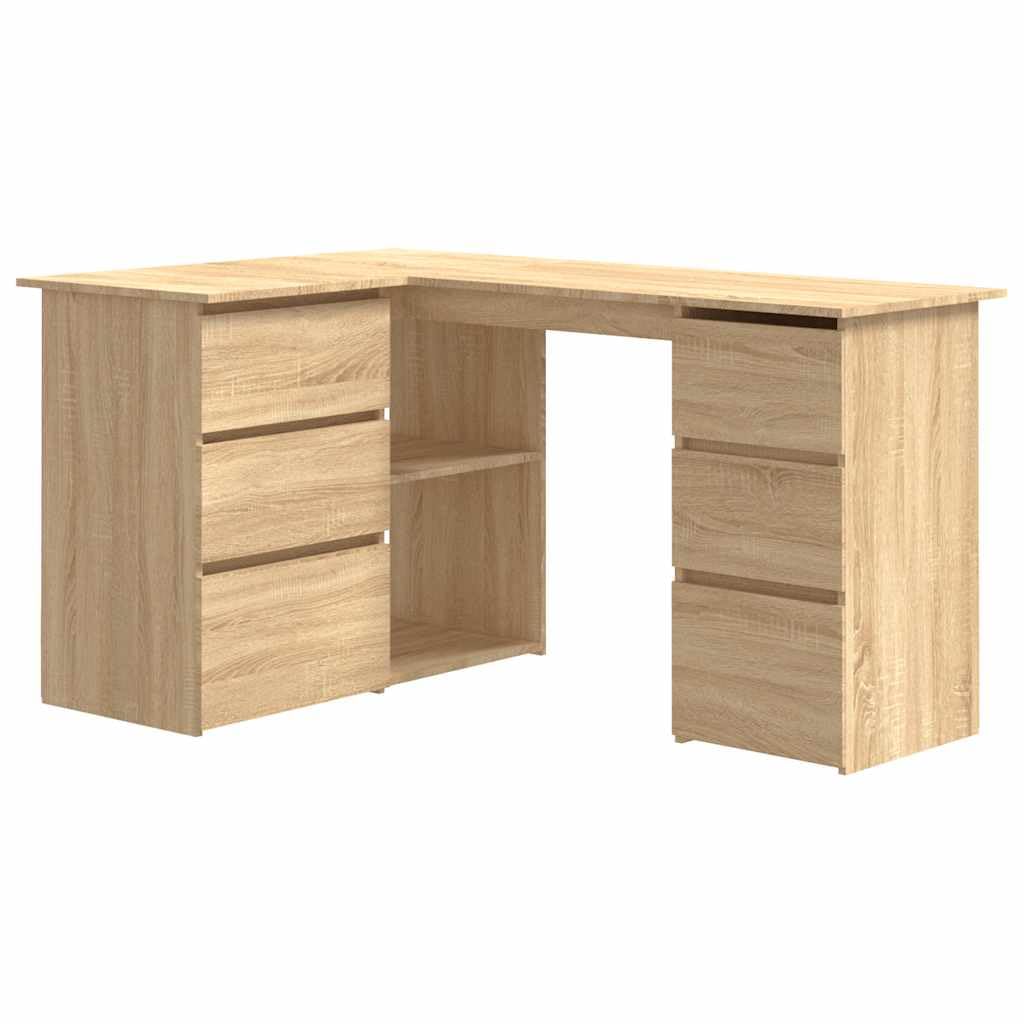 vidaXL Corner Desk with Drawers and Shelves Durable Home Office Furniture Computer Study Table Laptop Workstation Sonoma Oak 145cm Chipboard