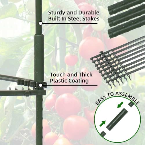 arbxvnr 3 Package up to 48in Tomato cage Garden Grid Plant Support Posts with Adjustable Tomato cage Vegetable Grid (3pack) - Thumbnail 3