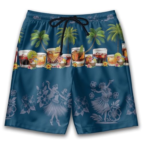 Tropical Drinks Mens Swim Trunks - Gentleman Hawaiian Mens Shorts Casual - Summer Drawstring Beachwear Shorts PA37
