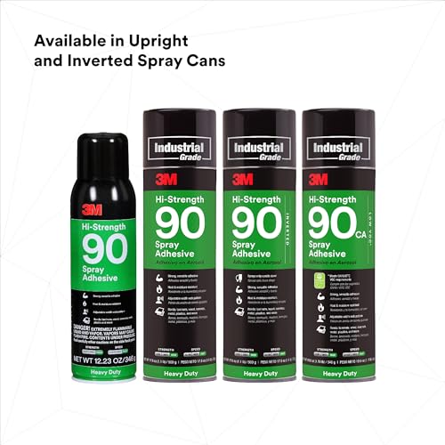 3M Hi-Strength Spray Adhesive 90, Permanent, Clear Glue, Net Wt 17.6 oz Can | High Strength Bonding, High Tack, Bonds Laminate, Wood, Concrete, Metal, Plastic, NOT FOR SALE IN CA AND OTHER STATES - image 8