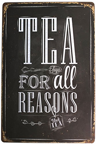 SUMIK Tea for All Reasons Metal Tin Sign, Vintage Art Poster Plaque Kitchen Living Room Bar Home Wall Decor