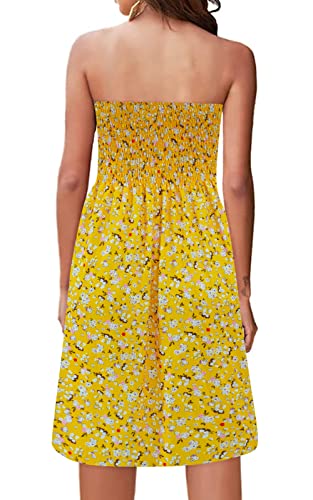 Image of Zyyfly Strapless Dress for Women Summer Beach Boho Smocked Tube Top Dress