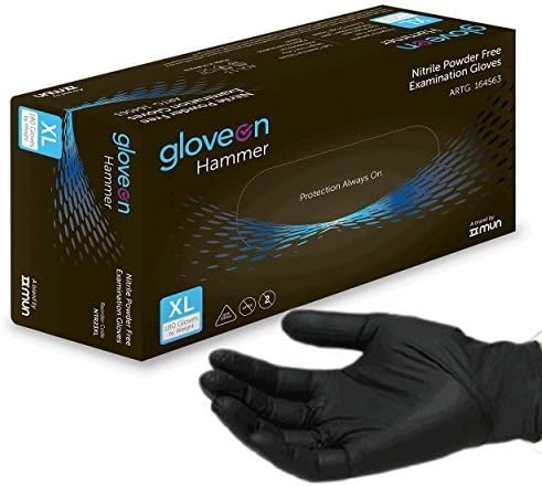 Hammer? Black Nitrile Exam Tattoo Gloves, Powder Free, Latex Free, Size Large, 10 Boxes of 100 Gloves/Box (1,000) by Gloveon