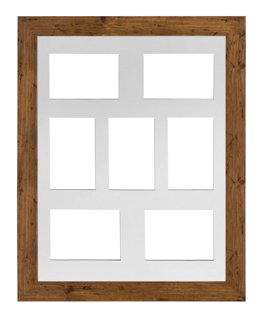 Memory Box Walnut Frame With White Mount Walnut Frame 20X16' Multi Aperture Picture Frame With White Mount To Fit (X7) 6X4' Photos With Perspex Sheet - Wall Mountable Landscape Or Portrait