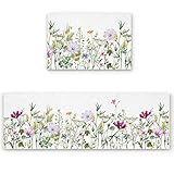 Kitchen Rugs Set of 2, Spring Wild Flowers Kitchen Mats Rugs Non Skid Washable Anti Fatiguee, Vintag