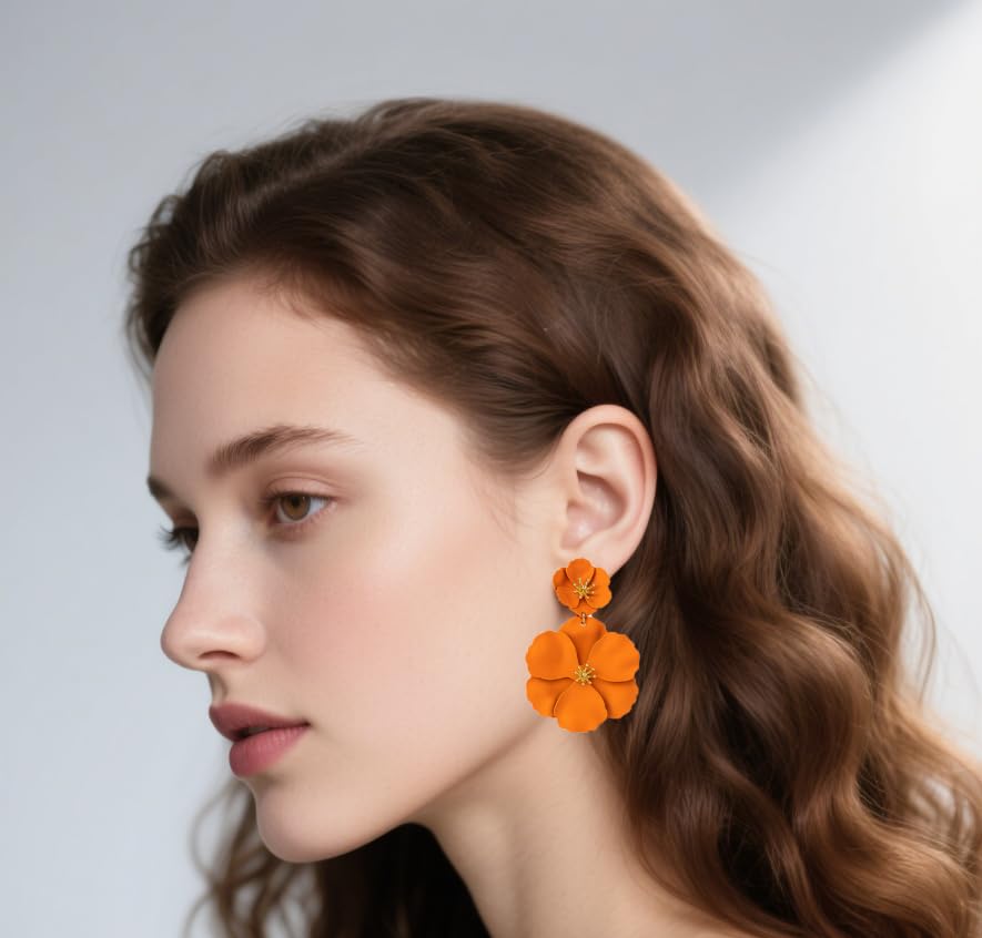 Flower Clip On Earrings - Floral Petal Drop Earrings Statement Hypoallergenic Flower Stud Earring for Women Wedding Jewelry Gifts4